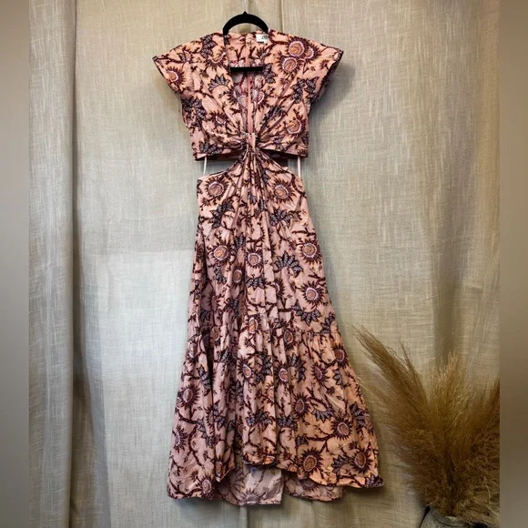 A.L.C. Alexandria Cotton Dress Salmon Red Floral Carlinal Print in Size 6 - Picture 8 of 13